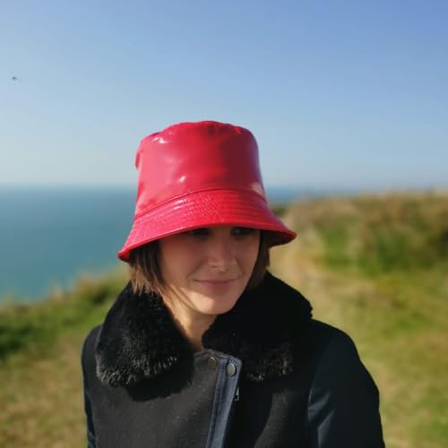 Chapeau de pluie imperméable et résistant en vinyl rouge taille L anti-vent