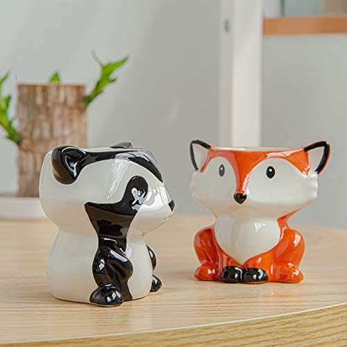 6 PCS Set Mini Cute Cartoon Animal Shaped Succulent Cactus Flower Pot/Planter/Container for Home Garden Office Desktop Decoration - Plants Not Included (Small,Panda Fox Cow Elephant Sheep Zebra)
