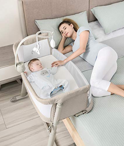 ADOVEL Berceau Bebe, Lit Cododo Bebe Avec roues bloquées, Matelas, musique et jouets, 9 Réglage de la hauteur Berceau Enfant