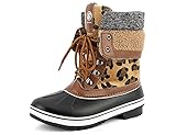 Greatonu Womens Snow Boots Waterproof Insulated Leopard Fur Lined Winter Snow Boots Size 6