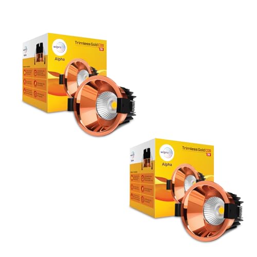 Image of wipro 7 Watt Alpha Trimless Gold COB | Warm White (2700K) | Aluminium PDC Heat Sink | Sharp Beam Angle with Reflector for Home, Office and Store Cabinet Display | Pack of 2