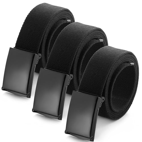 Image of Mile High Life Cut To Fit Canvas Web Belt Size Up to 52 inch with Flip-Top Solid Black Military Buckle