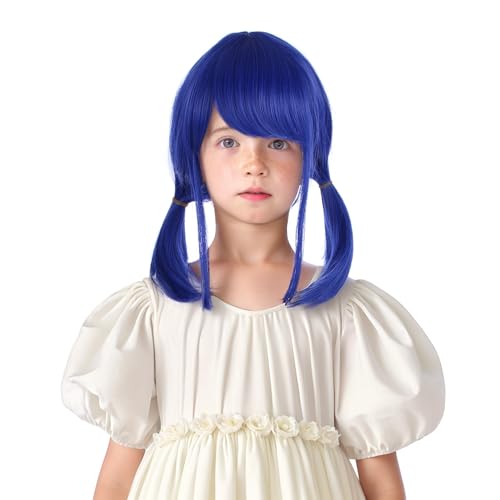 Edivd Navy Blue Wig Short Blue Two Ponytail Wig with Bangs Heat Resistant Synthetic Hair