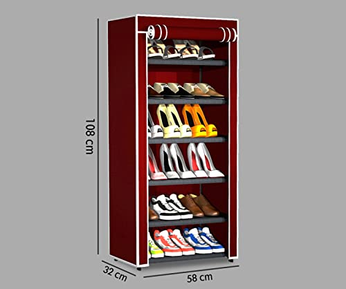 Image of YouCopia Shoe Rack for Home Non Woven Fabric - DIY Multipurpose Shoe Rack Organizer, 9-Layer Shoe Rack for Home -Shelf with Dustproof Door Entryway for Heels /Slippers /Boots (Maroon, 6-Layer)