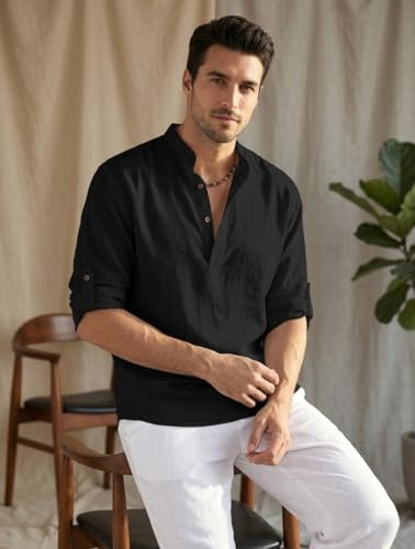 Image of Men's Kurta || Chinese Collar Long Sleeves || Straight Hip Length Kurtas || Short Kurta for Men || for Festival || Function || Occasion Wear Fancy Kurta for || Best Gifts for Men