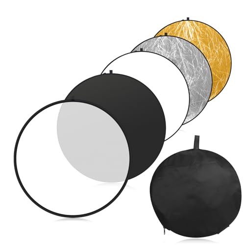 5 en 1 Réflecteur Lumière Photo 60cm/23.6inch Rond avec Sac de Transport - Translucide, Argent, Or, Blanc et Noir pour l'Éclairage de Studio et Extérieur