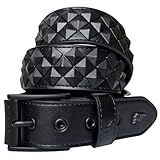 Lowlife of London Belts - Cinturón blindado de cuero con remaches de 3 filas, cinturón de pirámide punk gótico y rock, remache de metal de tres filas para hombres y mujeres, Matt Negro, 32' - 34'