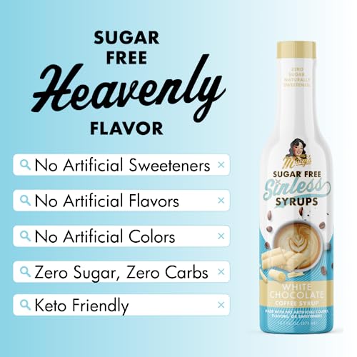 Sugar Free White Chocolate Sinless Syrup - Stevia Based, No Sugar Alcohols or Sucralose, No Artificial Sweeteners, Natural Ingredients, Coffee Tea Cocoa Dessert, Keto Friendly, 1 Pack