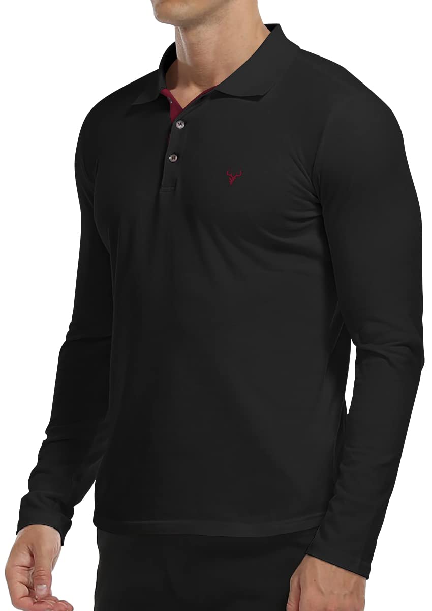 KUYIGO Polo Uomo Manica Lunga Ricamata Slim Fit Cotone Camicia Golf Sport S-XXL