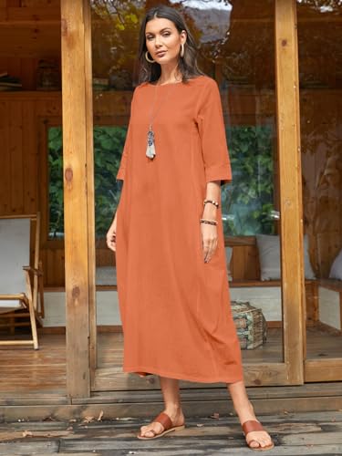 Image of Celmia Autumn Solid Loose Long Maxi Dress Cotton Caftan