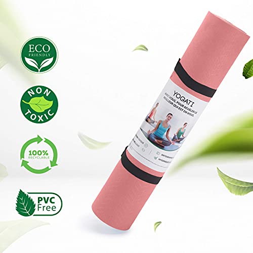 Image of YOGATI Yoga Mat with Alignment Lines. Exercise mat with carry strap. Pilates mats for yoga or Fitness. Non slip Workout Mat. Thick Yoga Mats for women and men. Gym mats for home. Yoga matt thick.