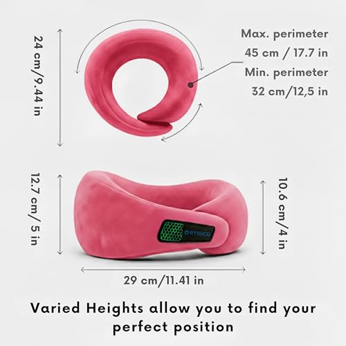 Image of Neck Pillow for Travelling, Pink | Cooling Gel Memory Foam, Ergonomic Design, For Car & Flight, Office Chair Support, Compact