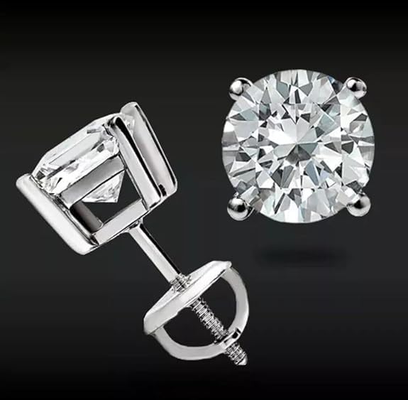 1.0 Ct Round Cut Diamond Stud Earrings Solid14K White Gold Screw Back Basket Jewellery Gift For Women's