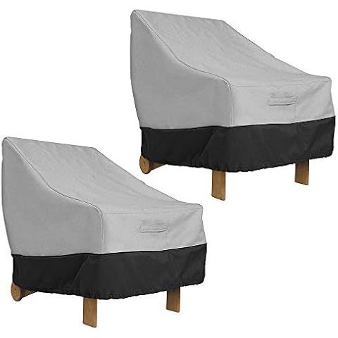 FOUNDOVE 2PCS Patio Chair Cover Waterproof for Garden Deep Seat Lounge Chair, Veranda High Back Armchair Sofa Furniture Covers (85 * 80 * 91.5cm, Grey) Cover