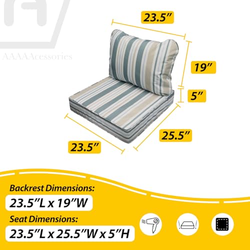 Image of AAAAAcessories Outdoor Seat Cushions for Chairs, Fade-Resistant, Waterproof Patio Furniture Replacement Cushions, 23.5 inch x 25.5 inch x 5 inch + 23.5 inch x 19 inch, Slate Gray Blue Coastal Stripe