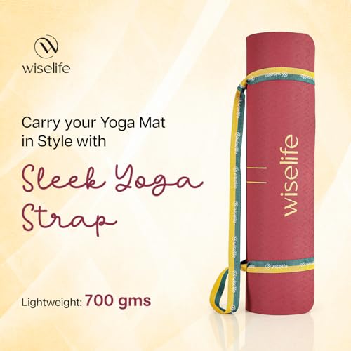 Image of Wiselife Tru Body Alignment Yoga Mat + Sleek Yoga Strap For Men And Women | Non-Slip Textured Extra Wide & Thick | Pro Balance Tpe Exercise Mat For Home, Pilates, Gym & Fitness (6Mm, Wine)