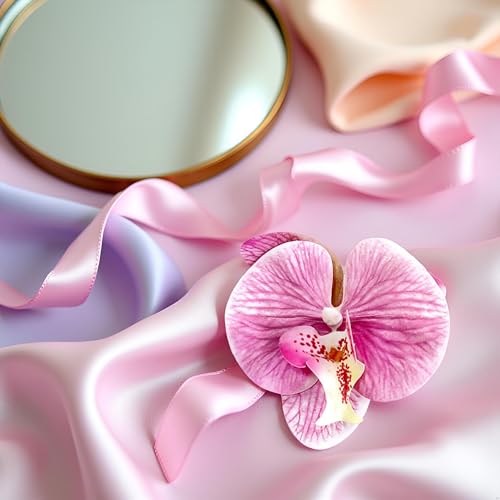 Pinza para cabello con flor orquídea rosa miniatura 3