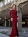 YMDUCH Women's Sexy Elegant Long Sleeve Off Shoulder Bodycon Long Evening Formal Dress WineRed