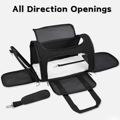 Soft-Sided Cat/Dog/Pet Carrier, Collapsible Pets Travel Carriers for Big Cats/Small Dogs with Shoulder Strap & Removable Mat, Mesh Puppy Carry Bag, Up to 16 Lbs, TSA Airline Approved(Black) - Image 3