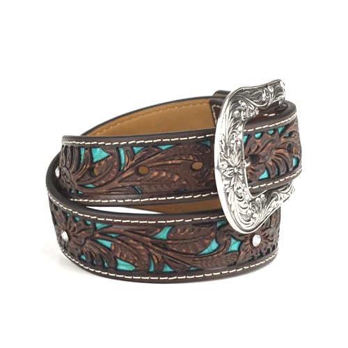 ARIAT Girls' Floral Overlay Belt with Bright Blue Underlay and Rhinestone Accents3