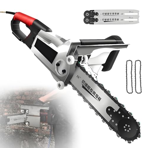 EpyGnom Motosierra Eléctrica para Muros Equipo Industrial para Cortar Hormigón con Bomba de Agua 2 Cadenas 2 Barras Guía Sierra Eléctrica para Hormigón para Granito Hormigón y Piedra 350MM