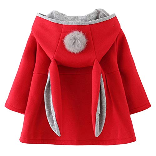 EDOTON Abrigos Niña Pequeño Ropa Otoño Invierno Chaqueta con Bola de Pelo Encantador Oreja Capucha Grueso Capa para Bebés Niña (Talla 6 9-12 Meses, Rojo)