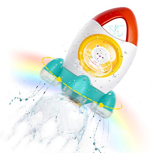 Toddler Baby Bath Toys, Rocket Rotating Water Spray Bath Toys for Babies Bathtub Toys for Infants with Water Sprayer in Baby Pool and Bathroom Safety Squirt Pool Toys for Bath Time Toddler Kids