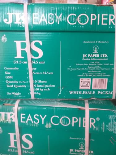 Image of JK Easy FS legal SIZE Copier Paper | LEGAL SIZE | FS SIZE |70 GSM | 500 Sheets | White Paper,1 Ream | For Laserjet & Inkjet Printer | Fast Drying | Both Side Print, With Extra Sheet