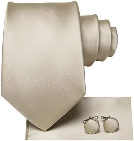 Hi-Tie Woven Silk Solid Tie Handkerchief Cufflinks Set for Men