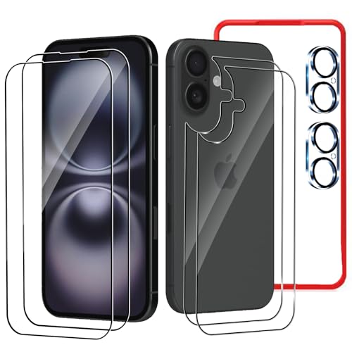 OWMGTS Screen Protector for iPhone 16, (2+2) Pcs Front and Back Glass Protector + 2 Pcs Camera Lens...