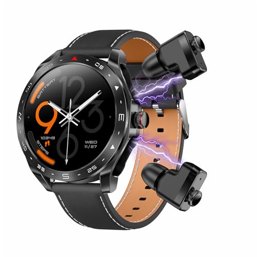 JUSUTEK 2025 人気 高級高級スマートウォッチ+TWSイヤホン2-in-1,1.52インチ丸型全金属腕時計,通話機能付き,万歩計,Bluetooth5.0,電卓,両耳イヤホン,軽量イヤホン,ボタンの回転,5種類UI,IP67防水,消費カロリー,L