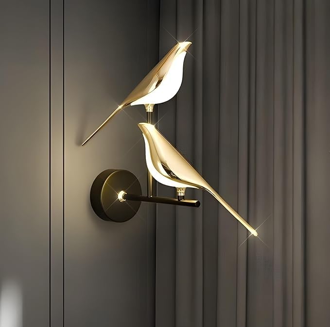 Image of Nordic Golden Metal Double Bird Led Wall Light and Wall Lamp for- Home Wall, Kitchen, Wall Sconces Light, Bedside, Bedroom, Living Room, Office, Indoor, Diwali Wall Lighting
