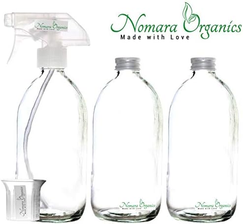 Nomara Organics Clear Glass Spray Bottles 3 x 500ml with fine Spray, Empty, BPA-Free, Reusable, for Cleaning products, Kitchen, Bathroom, Plants