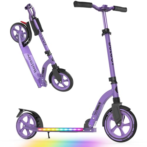 BELEEV V10 Patinete Niño 2 Ruedas con LED Luces Deck,5 Altura Ajustable, Plegable Patinete Big Wheel 230mm Aluminio Scooter Adult con Correa de Transporte, Marco Resistente para 6+ Niño Niña y Adulto