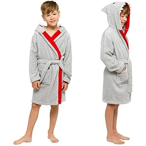 Sock Stack Kids Hooded Bathrobe Grey Shark Cover