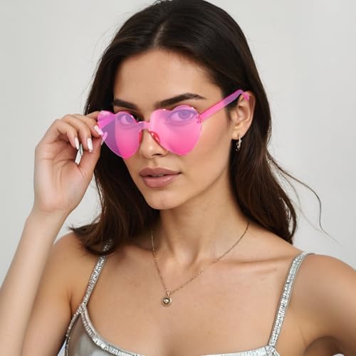 Heart Shaped Sunglasses for Women, 14 Pairs Pink Heart Sunglasses, Candy Color Frameless Love Glasses, Funny Transparent Rimless Glasses for Party2