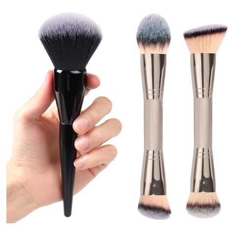 Large Powder Brush 2Pcs Premium Dual-Ended Makeup Brush Set 100% Vegan Synthetic Makeup Brush for Flawless Blending and Application of Liquid, Powder, Cream, Blush Cover