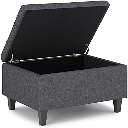 Miniatura 8 de SIMPLIHOME Harrison - Mesa auxiliar rectangular de transición de 34 pulgadas de ancho, otomana pequeña de almacenamiento en tela de lino gris
