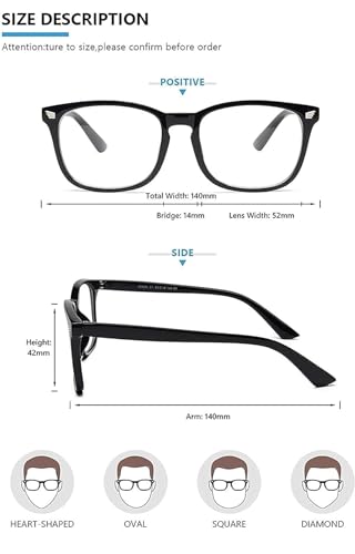 Image of Blue Light Blocking Computer Glasses for Men & Women, Square TR90 Lightweight Eyeglasses Frame, Anti Eye Strain UV Protection, Clear Lens for Gaming Office Reading