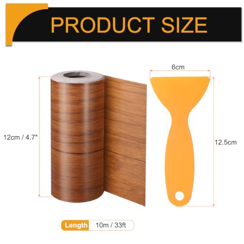 Image of HARFINGTON Wood Grain Repair Tape 4.7 Inch x 33ft Self Adhesive Repair Patch Tape Simulated Wooden Floor Tapes with Plastic Scraper for Tables Doors Windows Furniture, Dark Brown Wood