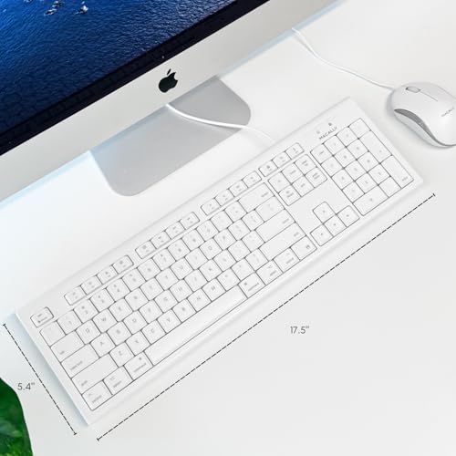 Macally Full-Size USB Wired Keyboard for Mac Mini/Pro, iMac Desktop Computer, MacBook Pro/Air Desktop w/ 16 Compatible Apple Keyboard with Numeric Keypad, Rubber Domed Keycaps - Spill Proof