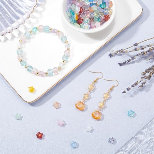 SOFPLATE 1 Box 200Pcs Star Glass Beads Bulk Crystal Star Bead Transparent Colorful Celestial Shaped Crystal Loose Bead End Caps for jewellery Making Beads Supplies DIY Bracelets Necklace Earrings Craf - Image 4