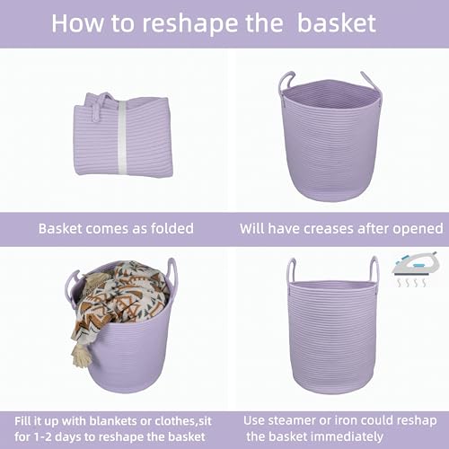 Image of XUANGUO Rope Laundry Basket Hamper for Clothes Large Purple Lavender