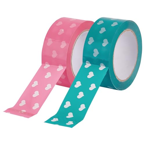 GOMAKERER 2 Roll 2 Colors Heart Tapes, 4.5cm/1.77 Inch Width Decorative Tape Stickers Storage Packaging Tape Roll Self-Adhesive Sealing Tape for Packaging Shipping Crafting