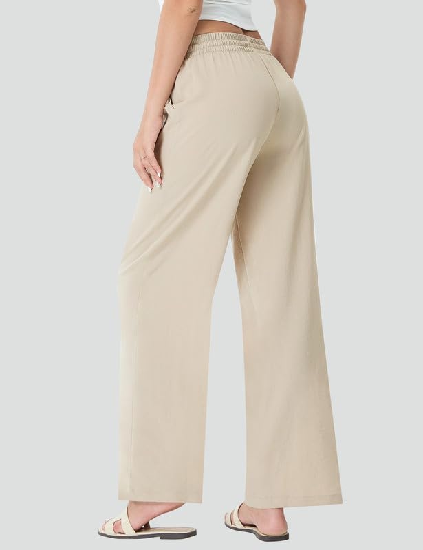 Image of EZRUN Women's Flowy Wide Leg Travel Palazzo Pants with Zip Pocket | Wrinkle-free flowy fabric, secure zip pocket & elastic waist. Ideal for long flights, summer beach lounge & everyday yoga
