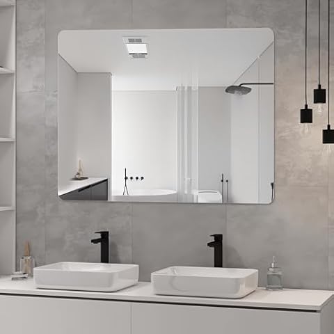 TheiaMo 36"x28" Frameless Mirror Wall Mirror, Modern Rectangle Bathroom Mirror with Polished Edge, Hang Horizontally or Vertically, for Bedroom Bathroom Livingroom Gym Entryway and More Cover