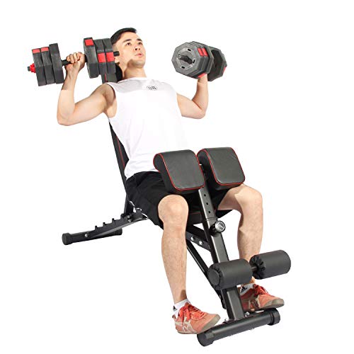 DlandHome Home Gym Adjustable Bench Sit Up Incline Exercise Dumbbell Bench Height Adjustable, Multi-Functional Strength Training Fitness Workout Station, PSBB004-N, upgrate