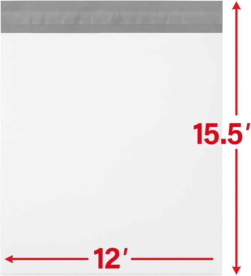 Poly Mailers 12x15.5 (500 Pack) – 12x15 Polymailers Shipping Bags, Self-Sealing Mailing Envelopes – 2.5 Mil. Made in Canada