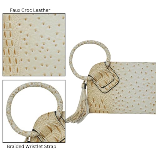 Image of NGIL Faux Leather Mini Wristlet Purse | Women's Handbag, Fashion Wristlet Wallet, Compact Everyday Purse with Fringe Tassel