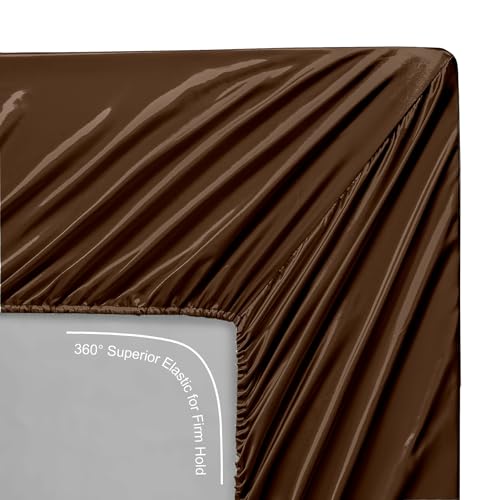 Image of Lanest Housing Silk Satin Sheets, Twin XL Size Satin Bed Sheet Set with Deep Pockets, Cooling Soft and Hypoallergenic Satin Sheets Twin XL - Brown